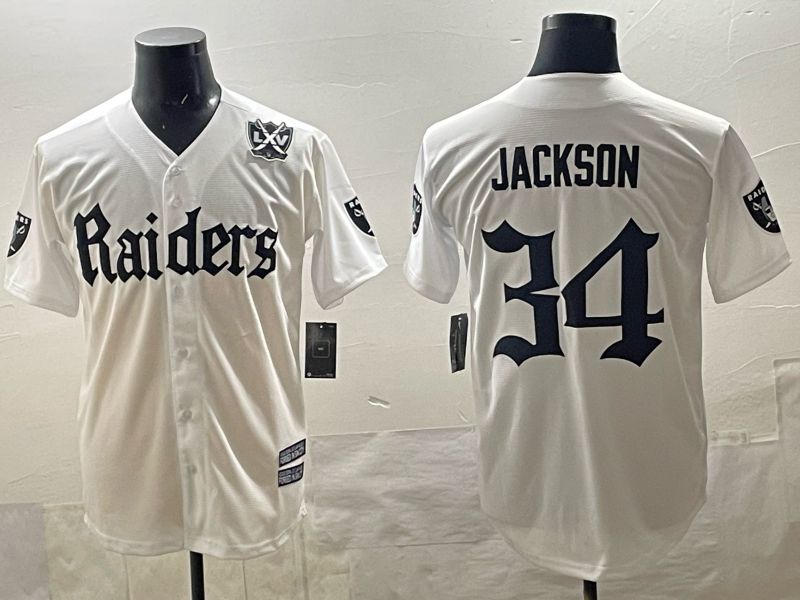 Men 2025 Oakland Raiders 34 Jackson white 6th generation Joint Name Nike Limited NFL Jersey style 09